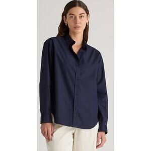 Quince Wm's 100% Organic Cotton Poplin Long Sleeve Shirt Navy Sz S #97